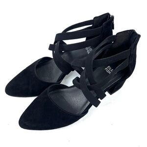 Eileen‎ Fisher Juku Heels 7 Black Suede Strappy Cross Cross Womens Shoes